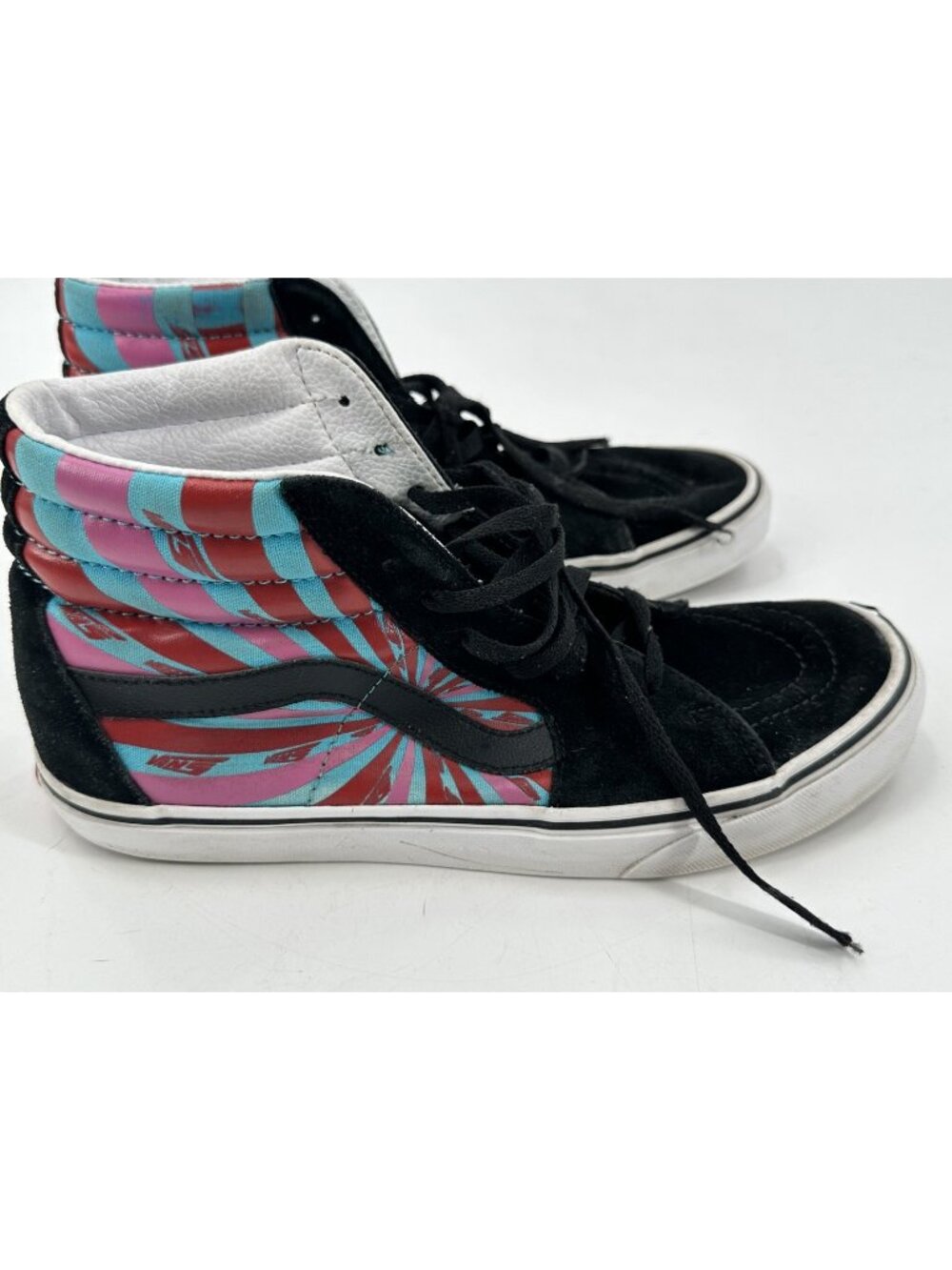 Vans Off the Wall High Top Skater Black Suede Pink Blue Swirl Leather W9.5 M8.0